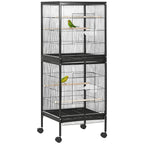 55" 2 In 1 Bird Cage Aviary Parakeet House for finches, budgies with Wheels, Black