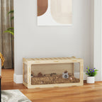 Hamster Cage with Easy View Acrylic Panels, Air Vents & Openable Roof, for Gerbil, Guinea Pig, 39" x 20" x 18.5", Oak
