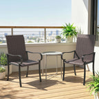 Set of 2 Outdoor Wicker Dining Chairs with Armrest, Steel Frame, High Back and Deep Seating, Brown