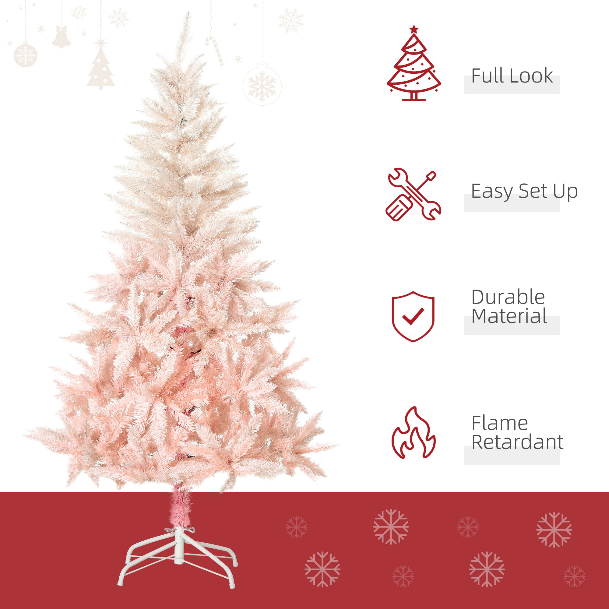 7ft Unlit Spruce Artificial Christmas Tree with Realistic Branches and 1000 Tips, Pink