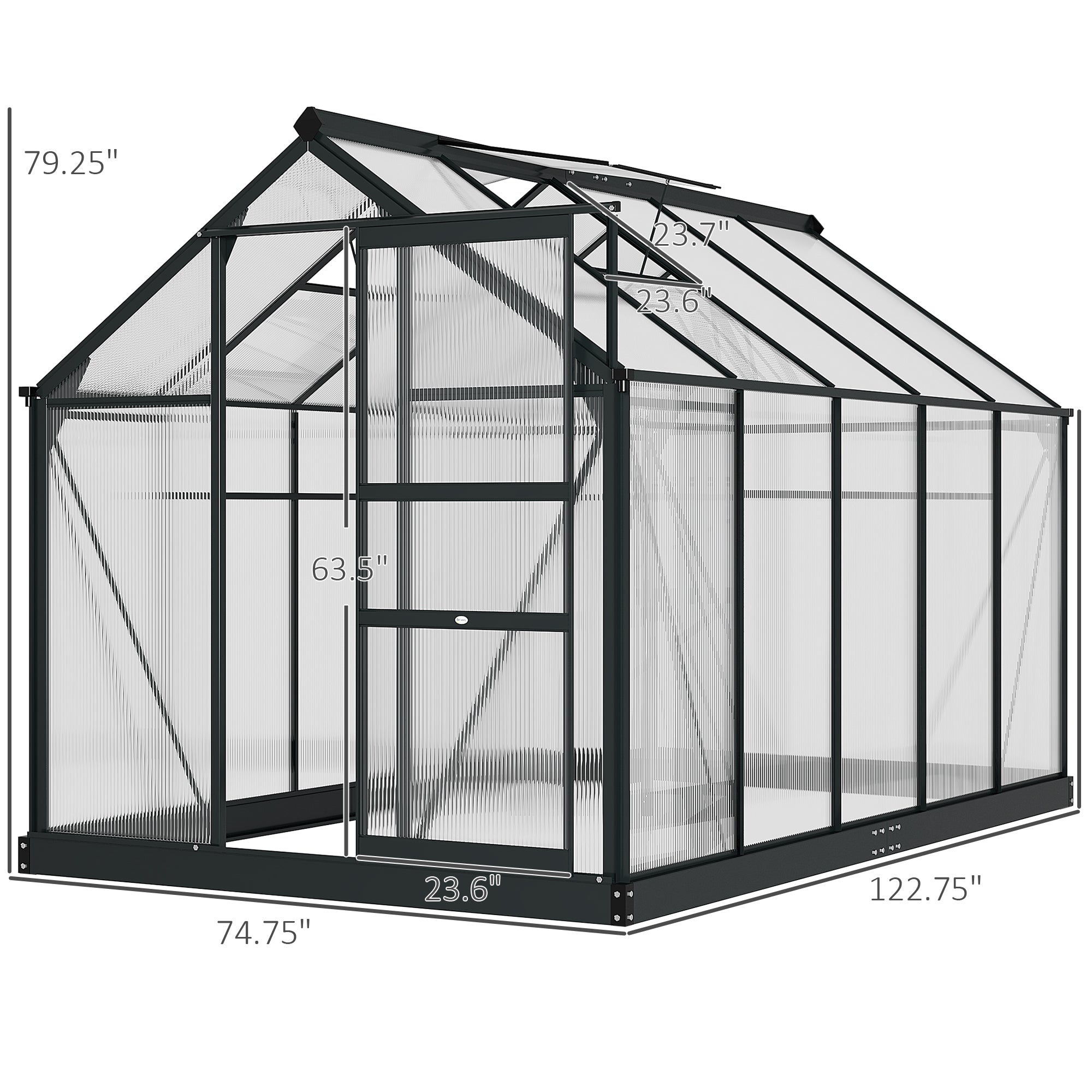 6.2' x 10.3' x 6.6' Outdoor Greenhouse with Walk-in Vent Door for Backyard Garden Gray