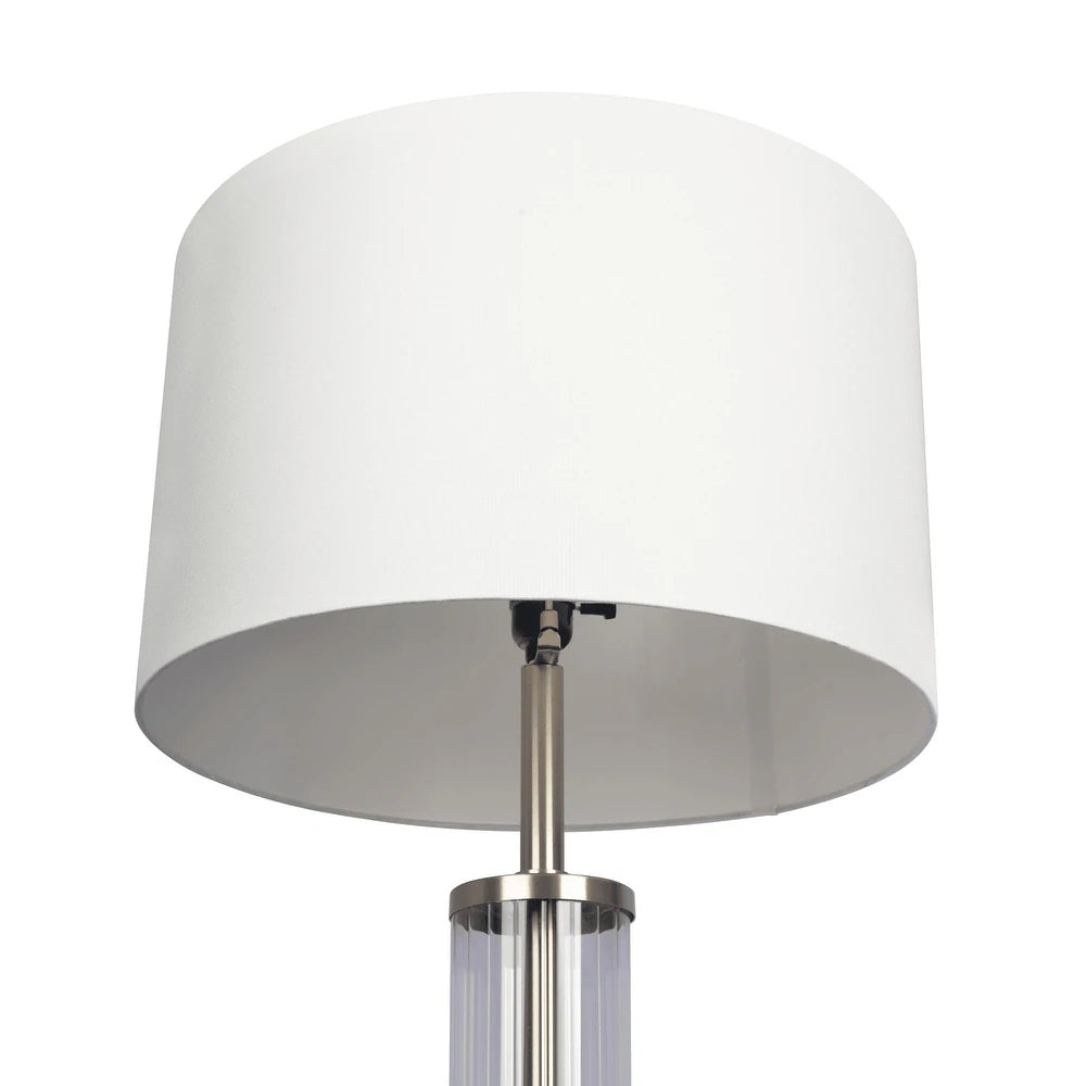 Nimbus Brushed Nickel Floor Lamp with 3-Way Rotary Switch, Clear Glass Body, Metal Base, 18" L x 18" W x 63" H, Silver Gray+White