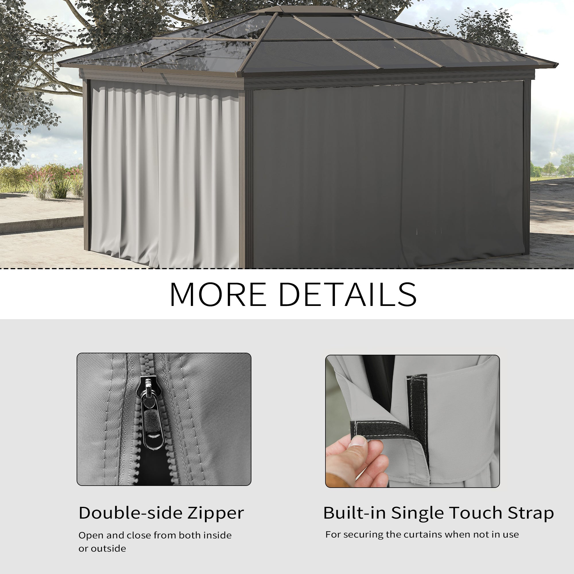 9.84' x 9.84' Gazebo Sidewall Set with Hooks/C-Rings, Gray