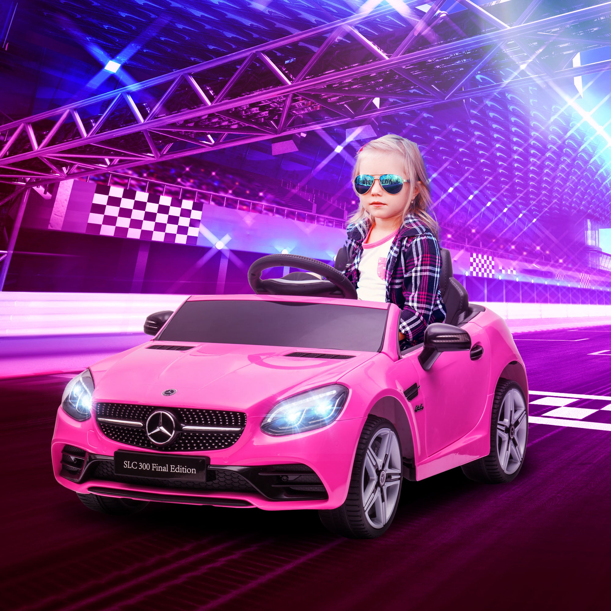 SLC 300 Licensed 12V Ride On Car for Kids with Remote Control, 2 Speeds, Battery Powered Kids Electric Car with Music, Lights, Suspension for 3-6 Years Old, Pink