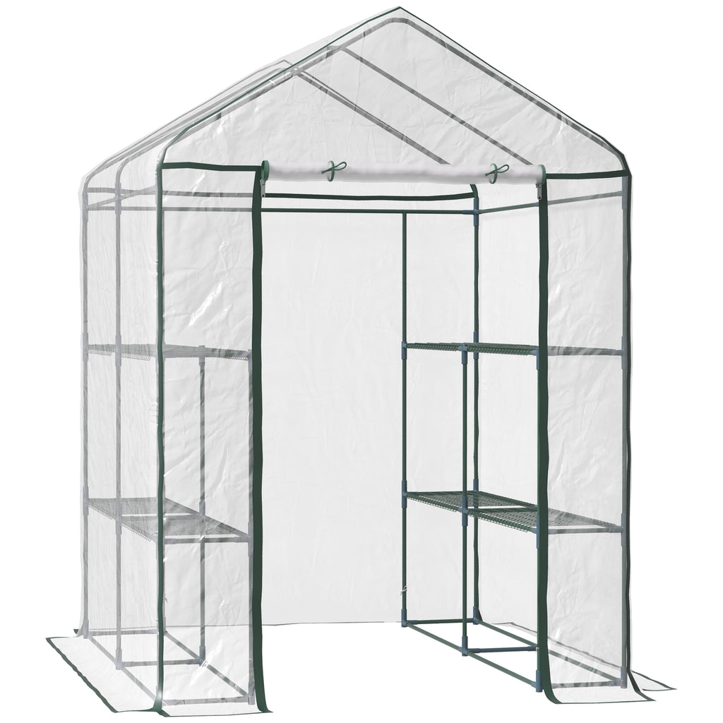 5' x 5' x 6' Mini Walk-in Greenhouse Kit, Portable Green House with 3 Tier Shelves, Roll-Up Door, and Weatherized Plastic Cover for Backyard Garden, Clear