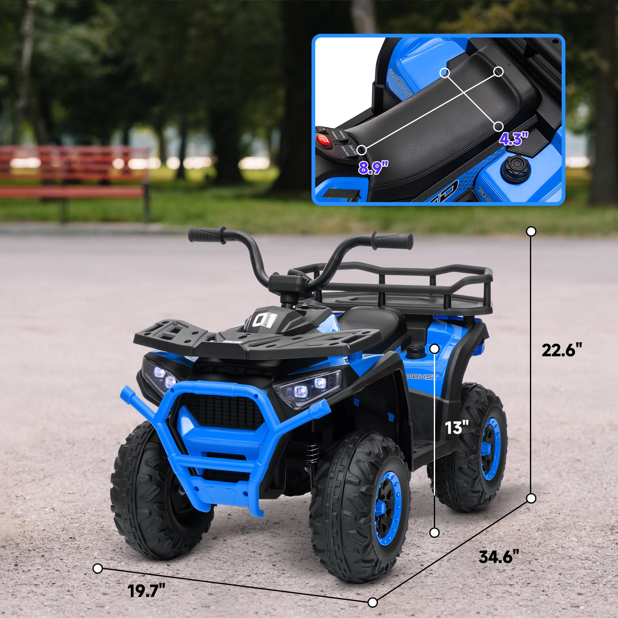 12V Kids ATV, 4 Wheeler Quad with 4 Spring Suspension Wheels, LED Lights, Music USB, Blue