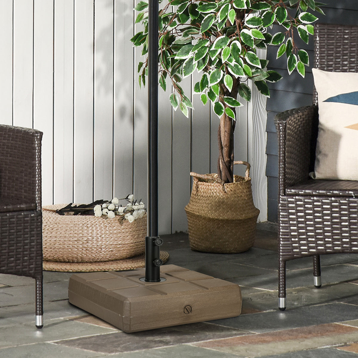 Umbrella Stand for 1.5", or 1.9" Umbrella Poles, Fillable Umbrella Base, Brown