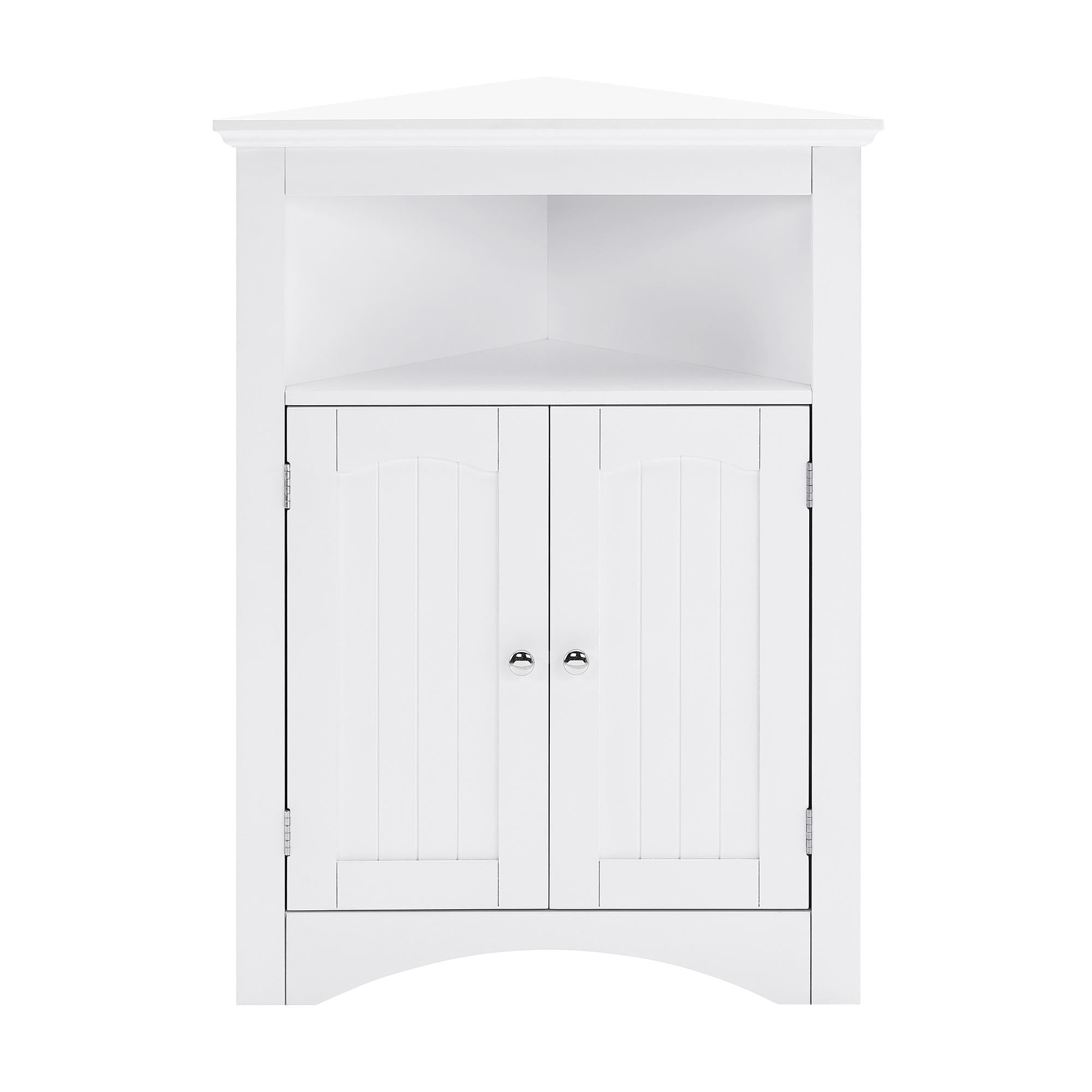 Bathroom Corner Storage Cabinet with Doors and Adjustable Shelves, Free-Standing Sideboard for Compact Room, 24" L x 12" W x 32.5" H, White