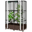 Raised Garden Bed with Trellis, 46.5" Tomato Cage with Crop Cage, Self Watering Planter Box with Drainage Holes, White