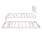 Full Size Platform Bed with Adjustable Trundle, Solid Pine Wood and MDF, 78" L x 97.5" W x 39.5" H, White