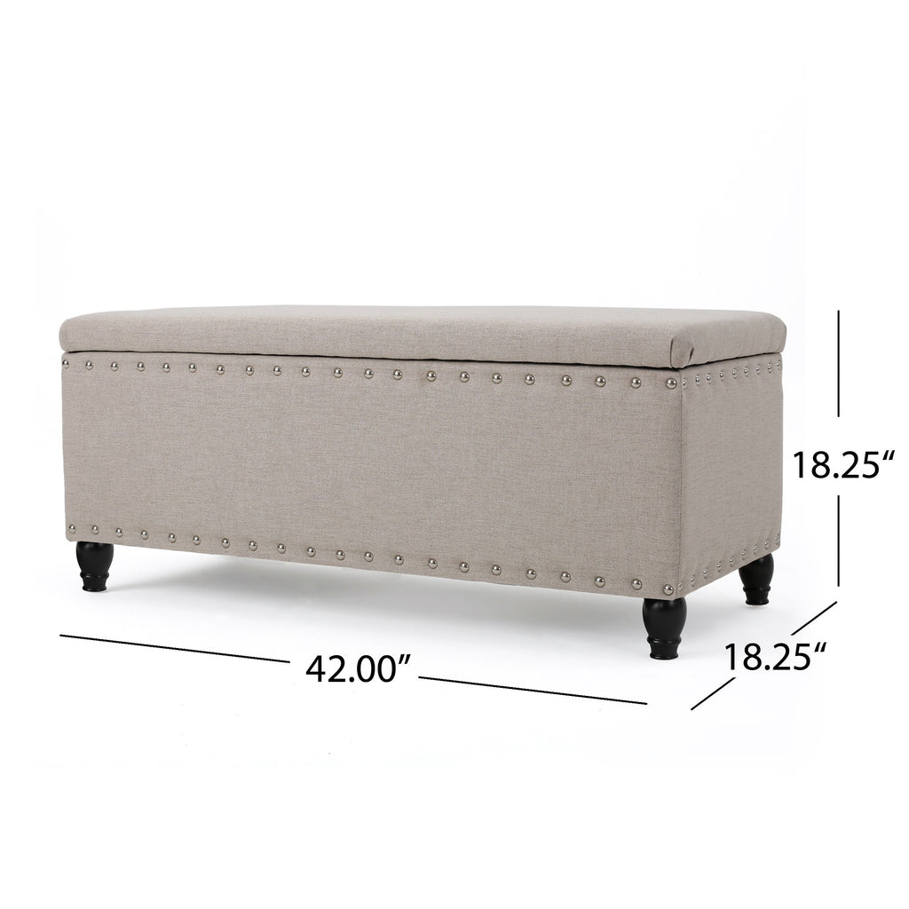 Fabric Storage Ottoman Bench with Solid Wood Construction, Versatile Seating and Storage, 42" L x 18.25" W x 18.25" H, Wheat