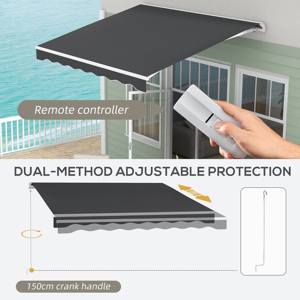 10' x 8' Electric Retractable Awning, Sun Shade Shelter，Remote Controller and Crank Handle for Deck, Balcony, Yard,