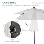 9' x 7' Patio Umbrella Outdoor Table Market Umbrella with Crank, Solar LED Lights, 45° Tilt, Push-Button Operation, for Deck, Backyard, Pool and Lawn, White