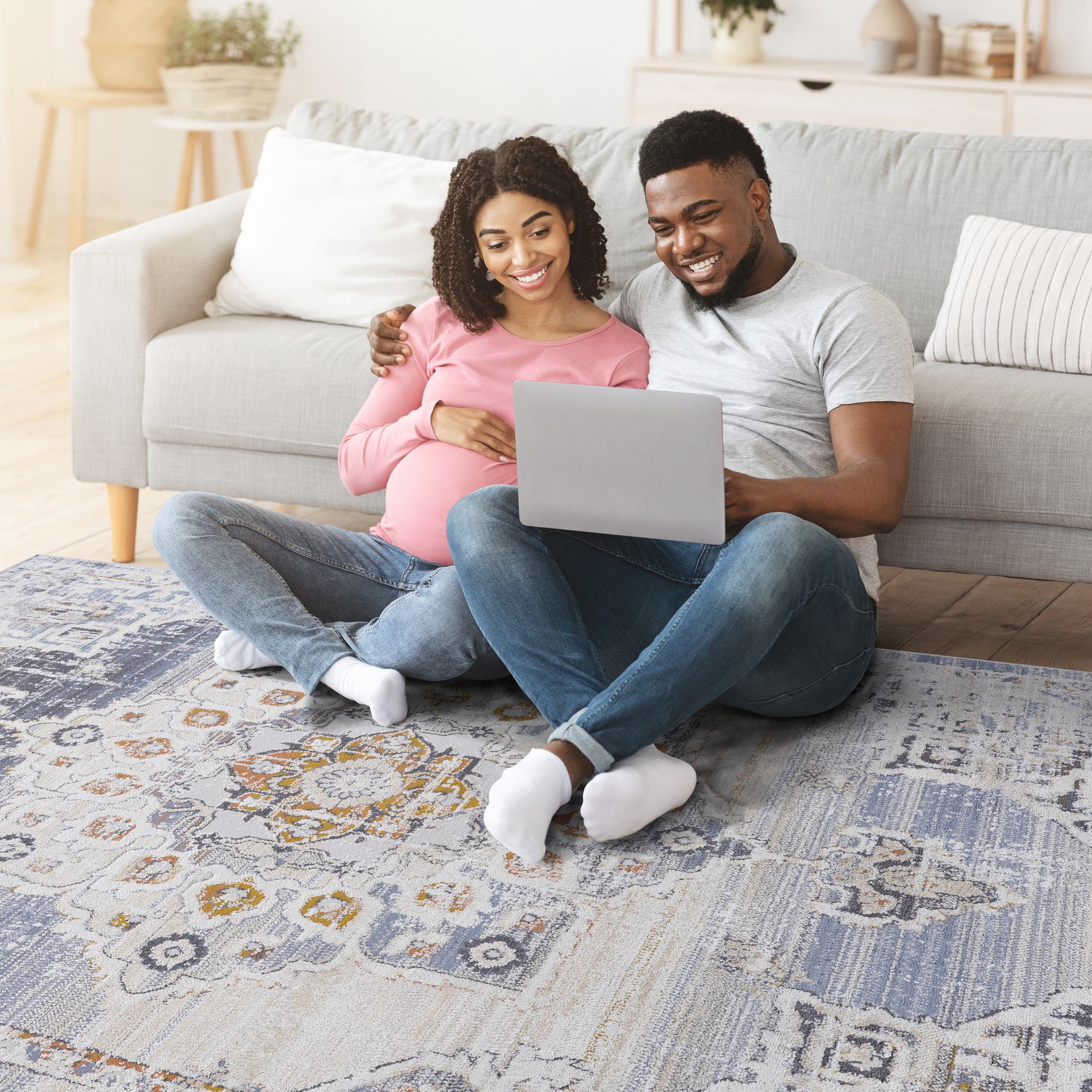 5x7 Stain-Resistant Area Rug with Cotton Backing, Medium Pile Height, Kid and Pet-Friendly Carpet, 90" L x 63" W x 0.3" H, Cream