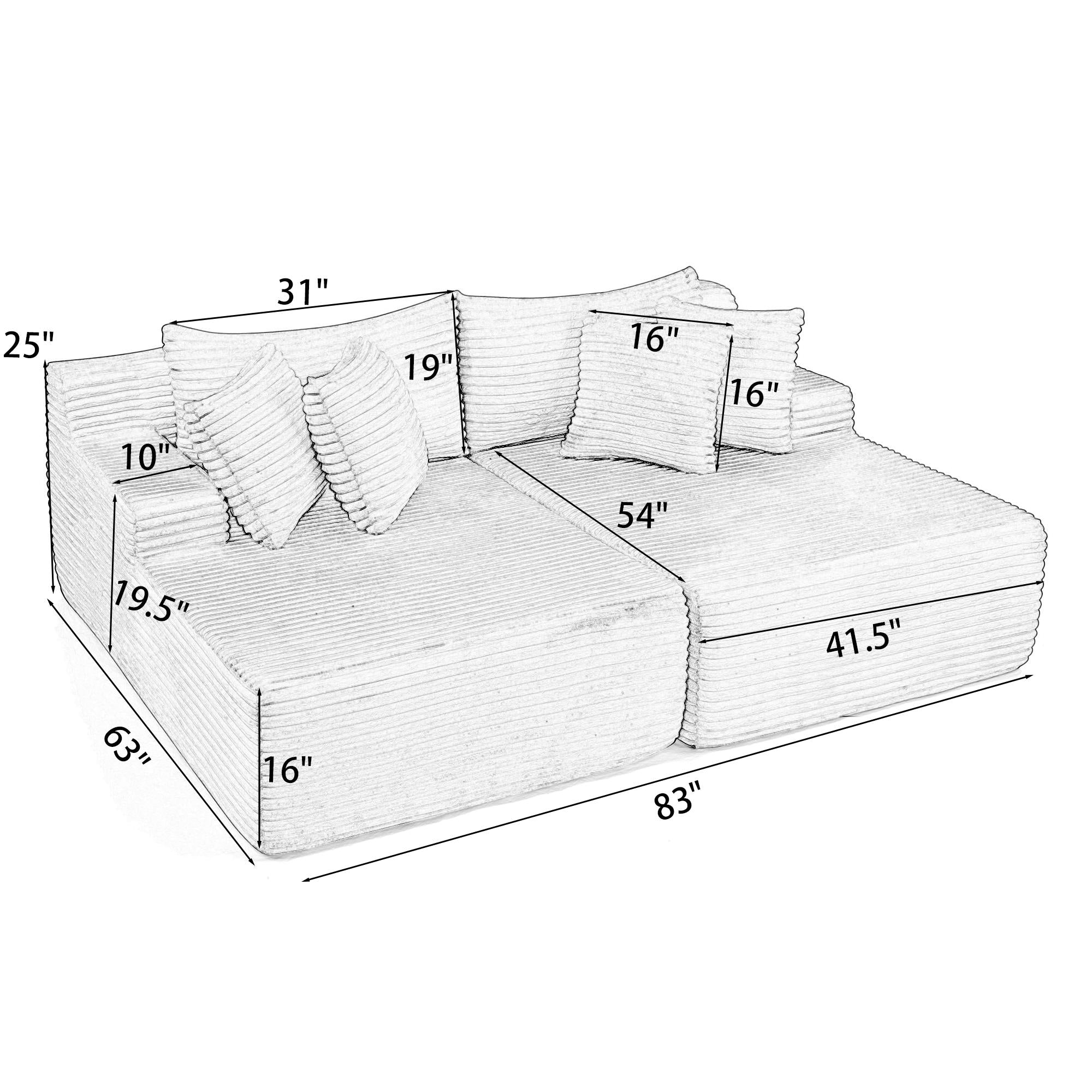 2-Seater Compressed Foam Lounge Sofa with Velvet Fabric and No Wood Frame, Loveseat Ideal for Bedroom, 83" L x 63" W x 25" H, Brown