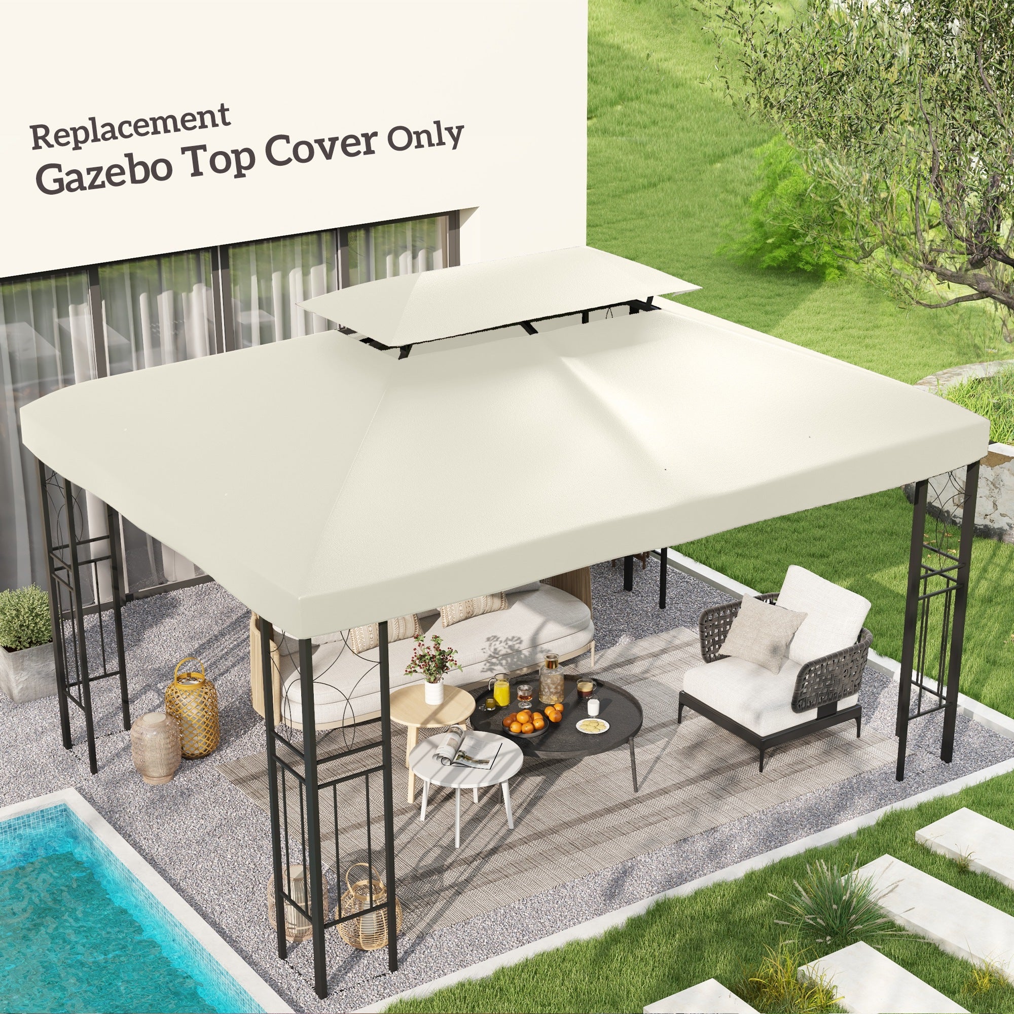 Gazebo Replacement Canopy for Model 84C-101, 2-Tier Top Cover for 10' x 13' Gazebo, Charcoal (TOP ONLY)