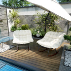 Outdoor Rocking Chair Patio Set of 2, Oversized Rocking Papasan Chairs with Cushions for Garden Porch, 265 lbs., Beige