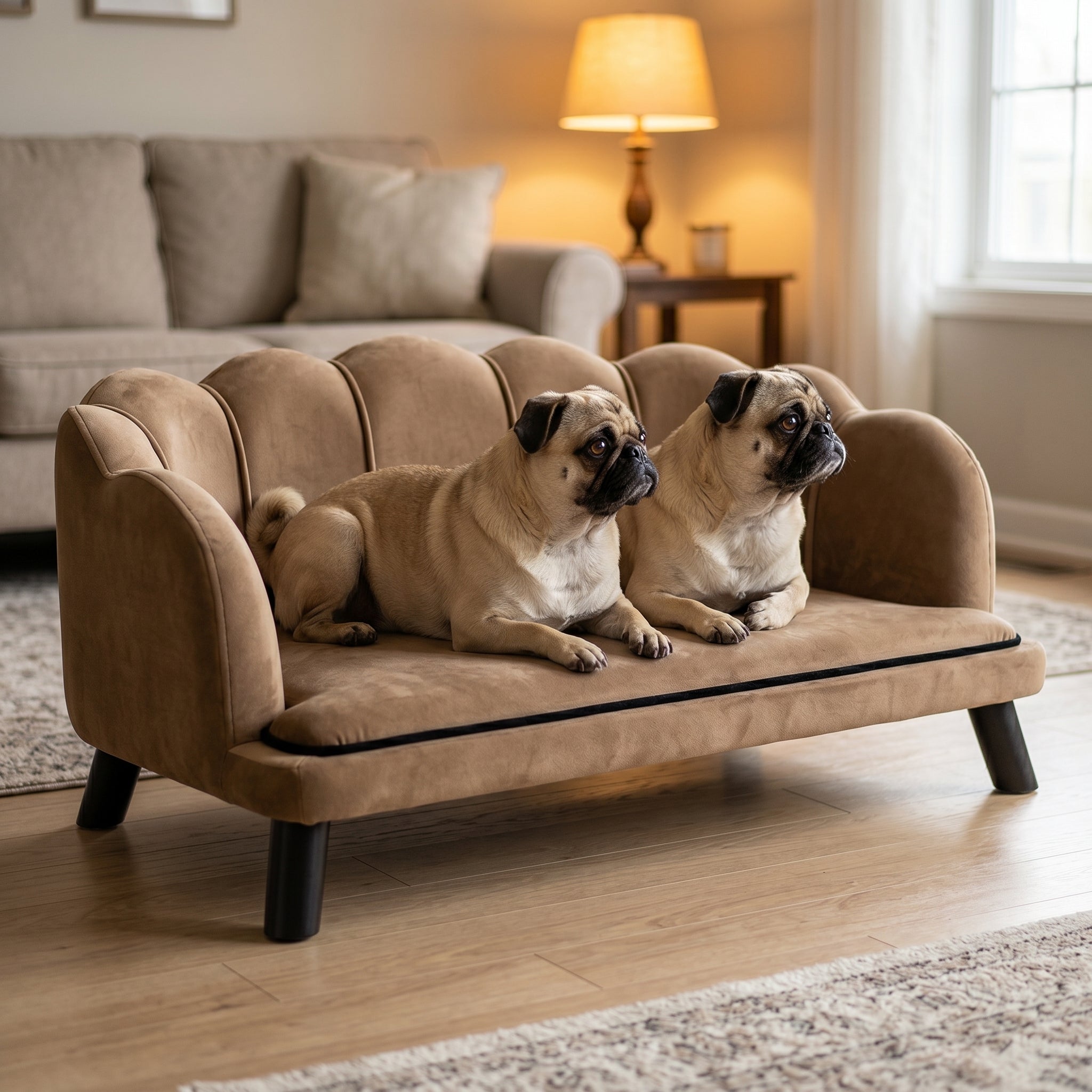 Pearl Design Pet Sofa for Medium and Large Sized Dogs, Pet Bed with Cushion and Solid Wood Legs, Coffee
