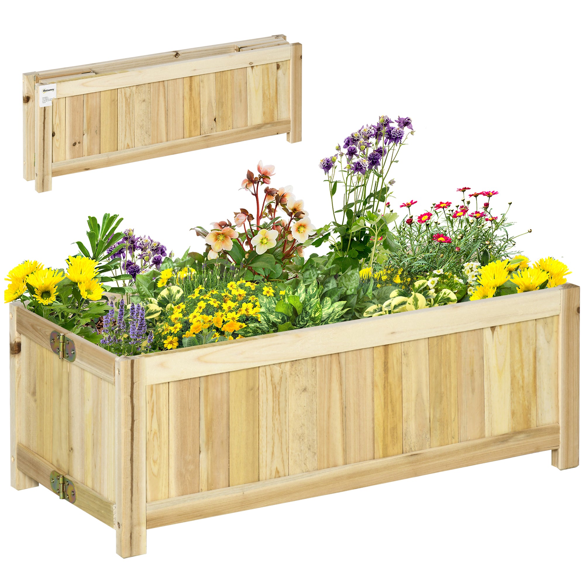 Foldable Raised Garden Bed, Wooden Planter Box, Herb Garden Planter with Drainage Holes, for Backyard, Patio to Grow Vegetables, Herbs, and Flowers, 27.6" x 11.6" x 9.8"