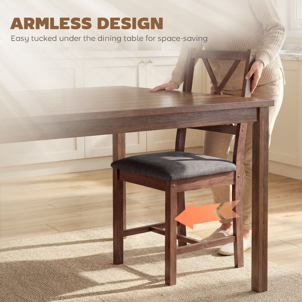 Set of 4 Dining Chairs, Upholstered X-Back Dining Room Chairs with Rubberwood Legs and Padded Seat for Kitchen, Walnut