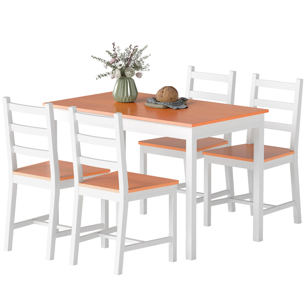 Dining Table Set for 4, 5 Piece Modern Kitchen Table and Chairs, Solid Wood Dining Room Set for Small Spaces, Breakfast Nook, White