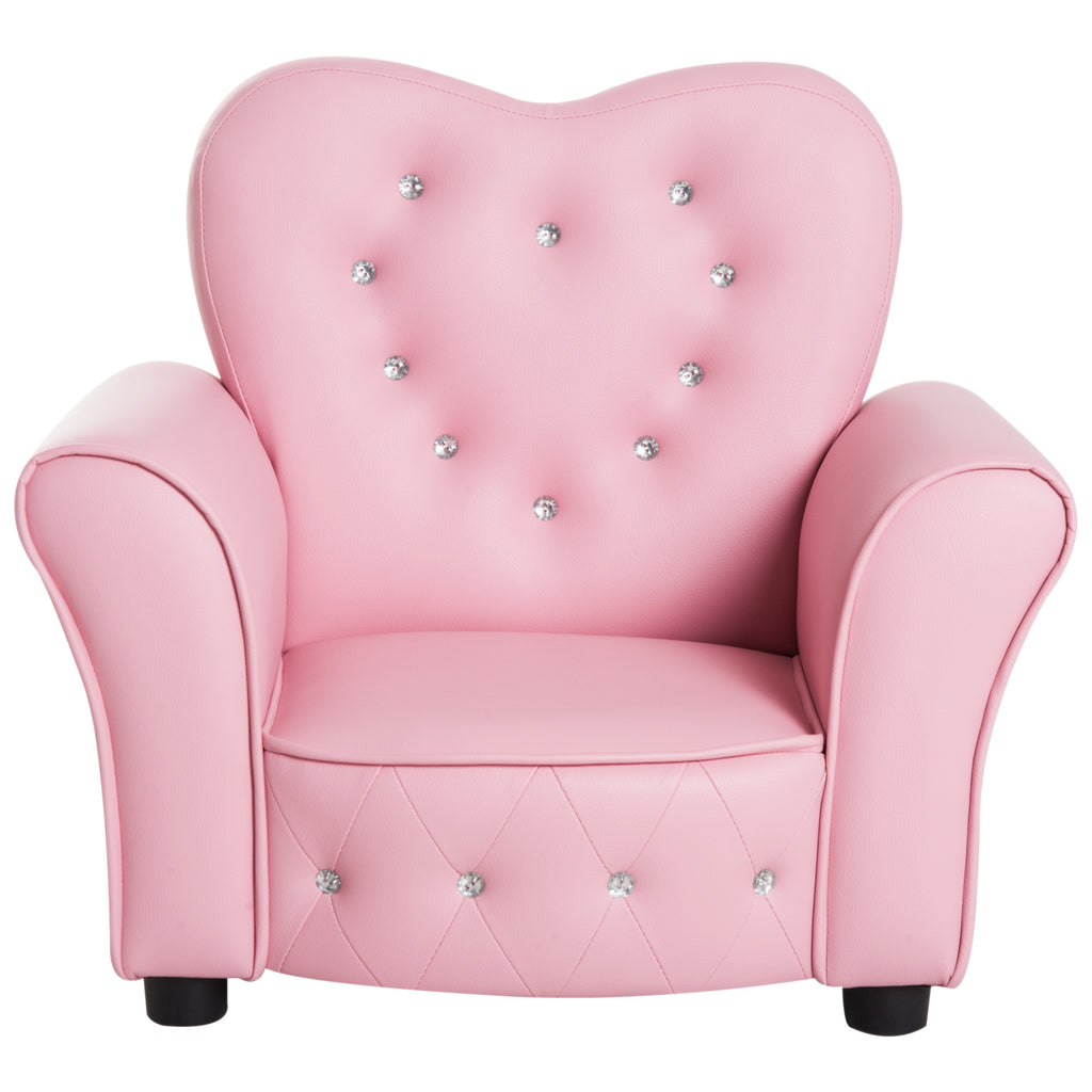 Kids Sofa Toddler Tufted Upholstered Sofa Chair Princess Couch Furniture with Diamond Decoration for Preschool Child, Pink