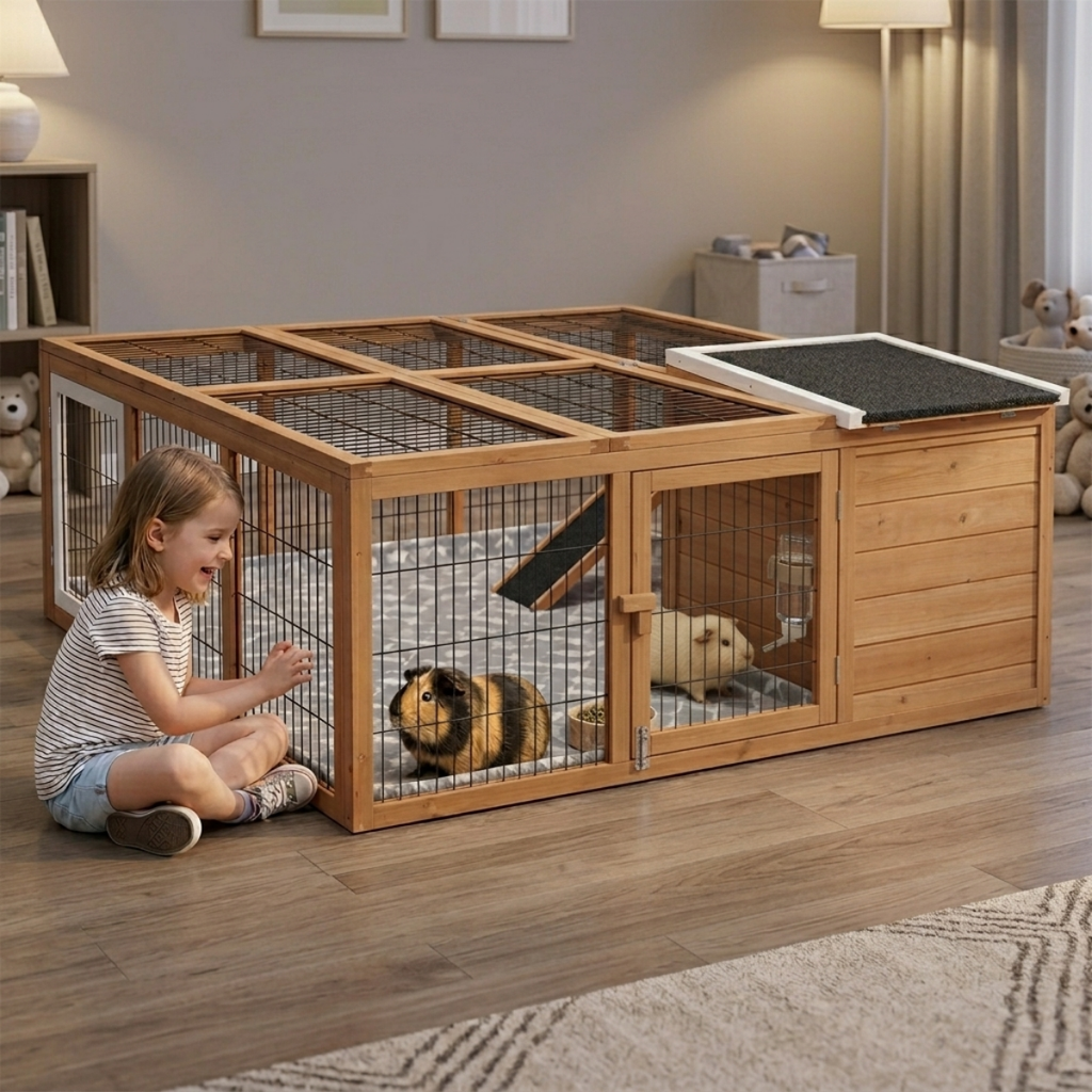 Rabbit Hutch, Waterproof Rabbit House for Small Animals, Natural