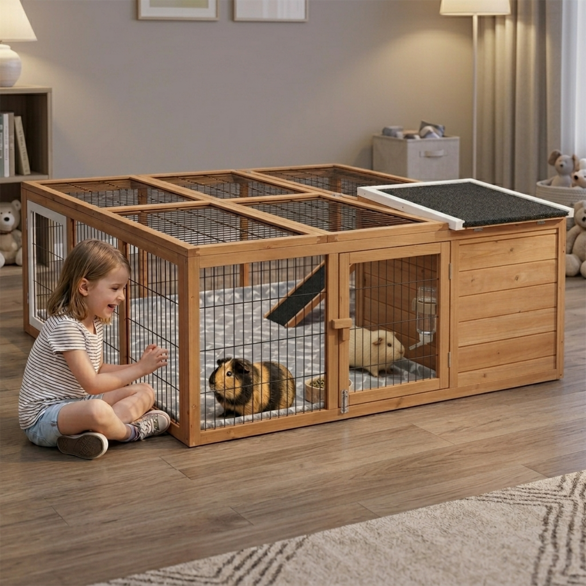 Rabbit Hutch, Waterproof Rabbit House for Small Animals, Natural