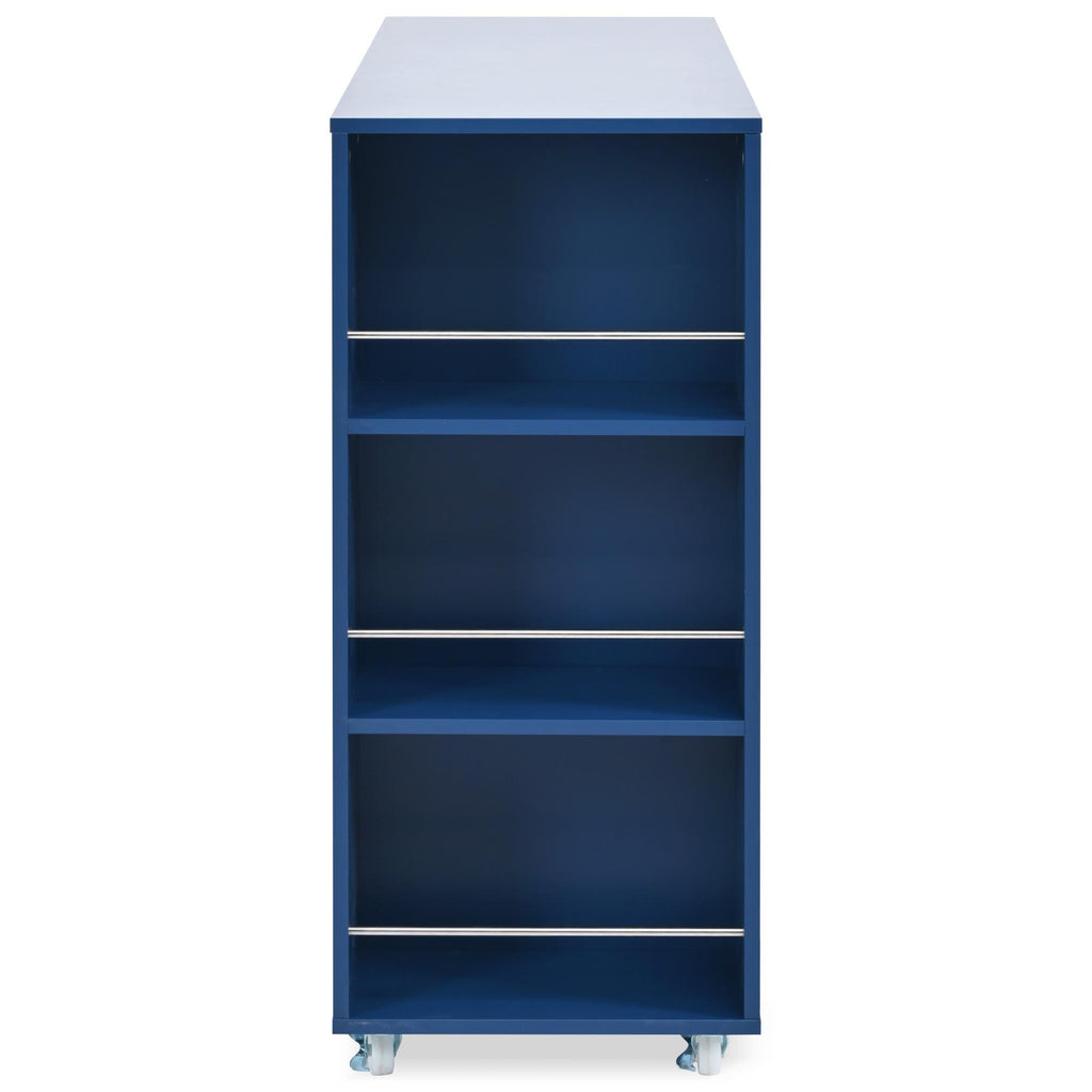 LED Kitchen Island with Extended Table, Power Outlets, Storage Shelves, Utility Cart with Fluted Glass Doors, 56.5" L x 33" W x 38" H, Navy Blue