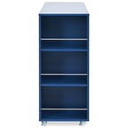 LED Kitchen Island with Extended Table, Power Outlets, Storage Shelves, Utility Cart with Fluted Glass Doors, 56.5" L x 33" W x 38" H, Navy Blue