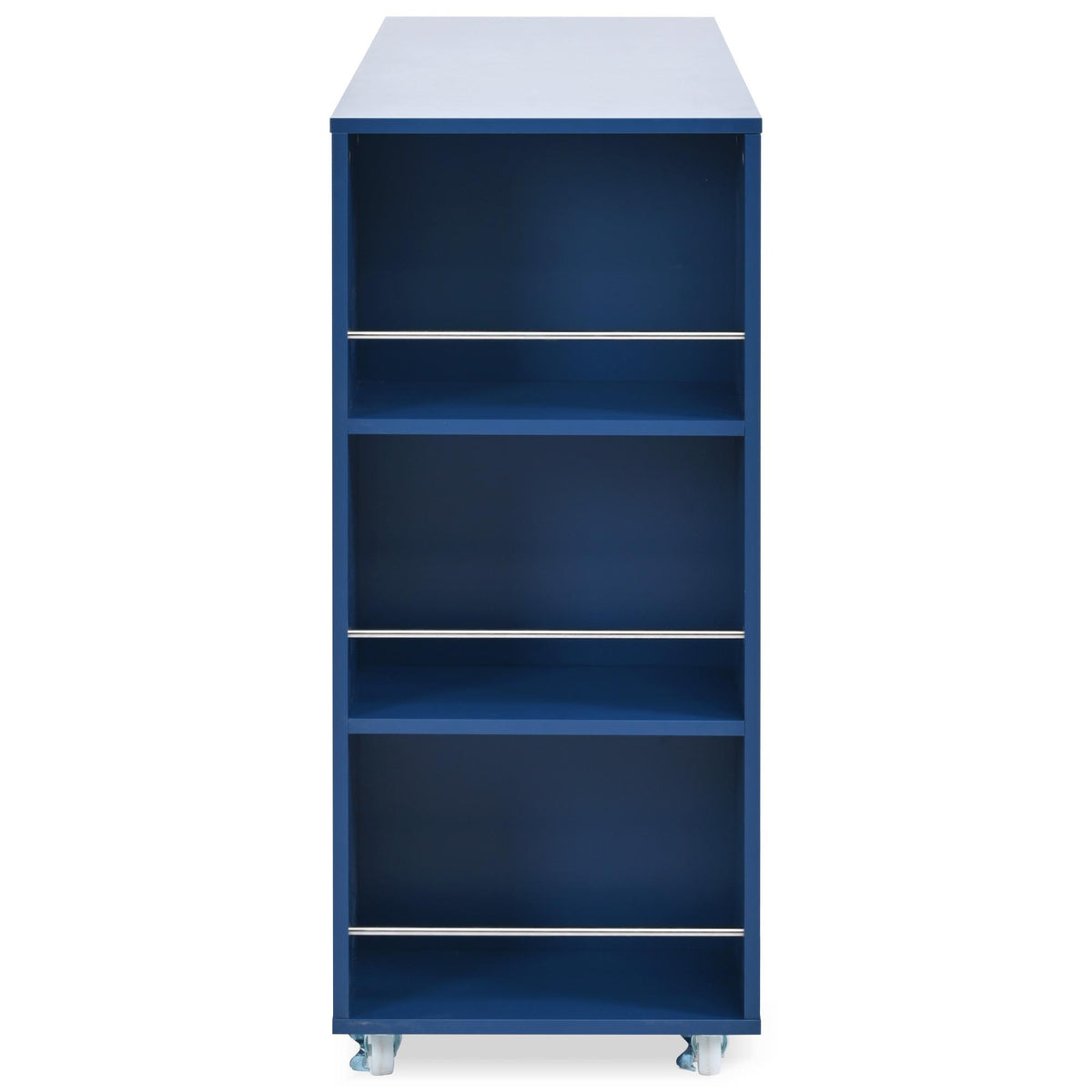 LED Kitchen Island with Extended Table, Power Outlets, Storage Shelves, Utility Cart with Fluted Glass Doors, 56.5" L x 33" W x 38" H, Navy Blue