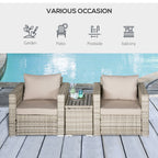 3 Piece Patio Furniture Set, PE Rattan Small Wicker Balcony Furniture, Table & Chairs with Cushions Composite Table, Conversation Set for Apartment, Gray