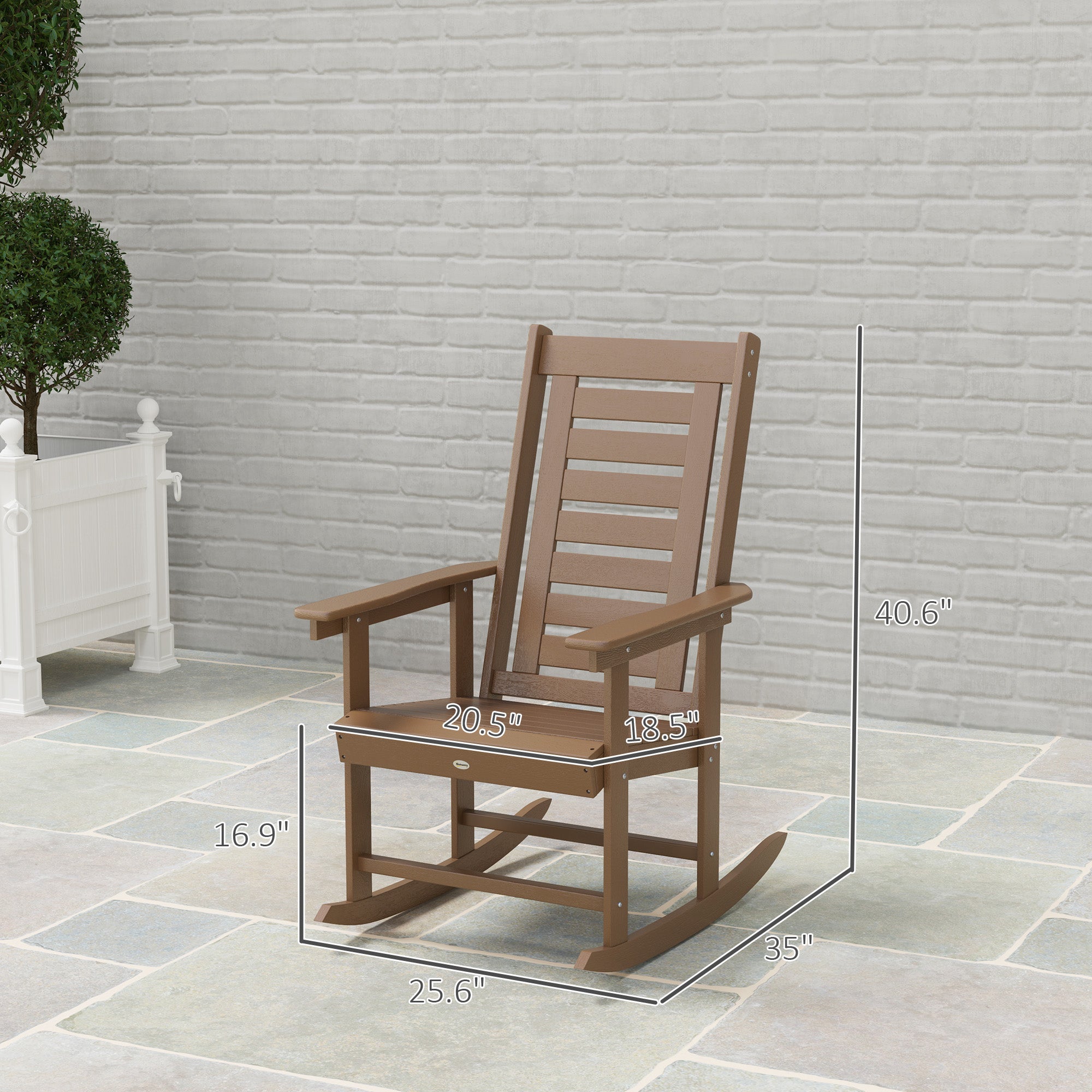 2 Pieces Outdoor Rocking Chairs, HDPE Patio Rockers with 28" High Back, Wide Armrests for Porch Backyard, Brown