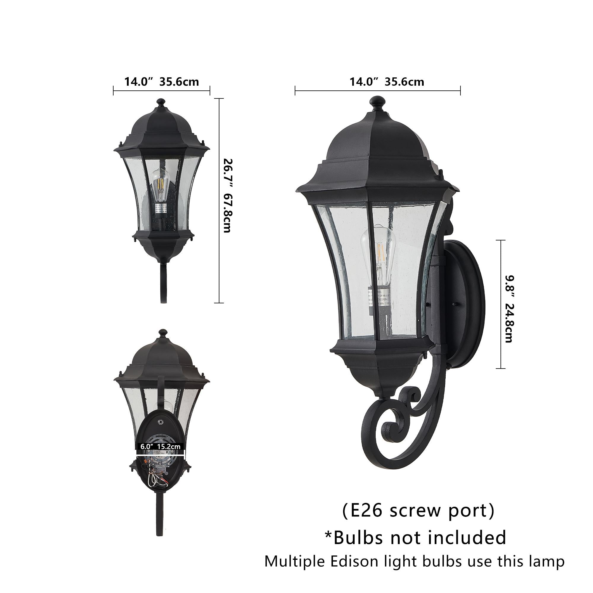 27" Outdoor Wall Lantern with Dusk to Dawn Sensor, Weatherproof Vintage Wall Sconce, Ideal for Porch, Patio, 12.5" L x 14" W x 27" H, Black