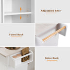 Kitchen Island with Trash Can Storage, Drop Leaf, Spice and Towel Rack, Adjustable Shelf, Utility Cart on Wheels, 51" L x 31.5" W x 35" H, White