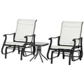 3-Piece Outdoor Gliders Set Bistro Set with Steel Frame, Tempered Glass Top Table for Patio, Garden, Backyard, Lawn, Cream White