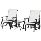 3-Piece Outdoor Gliders Set Bistro Set with Steel Frame, Tempered Glass Top Table for Patio, Garden, Backyard, Lawn, Cream White