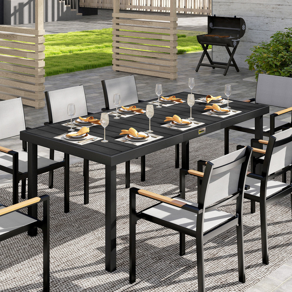 75" x 35" Outdoor Dining Table for 8 People, Rectangular Aluminum Frame Garden Table with All-Weather Faux Wood Top for Lawn, Patio, Black