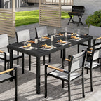 75" x 35" Outdoor Dining Table for 8 People, Rectangular Aluminum Frame Garden Table with All-Weather Faux Wood Top for Lawn, Patio, Black