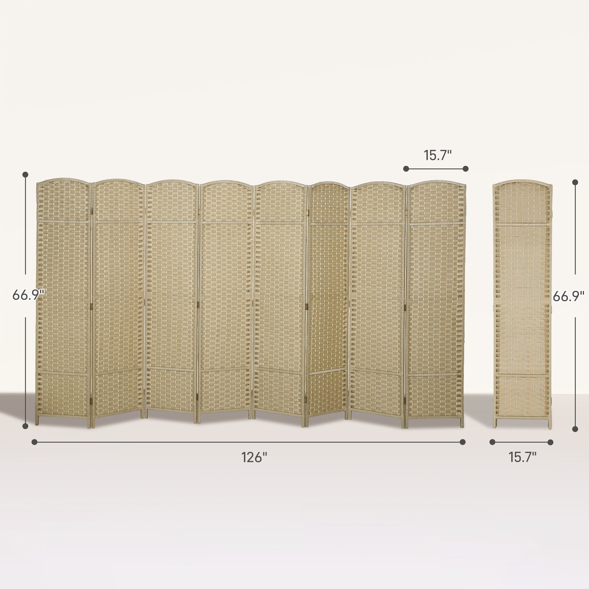 Folding Room Divider Screen 8 Panel 5.6 ' Tall Privacy Screen Freestanding Room Partition for Home Office, Beige