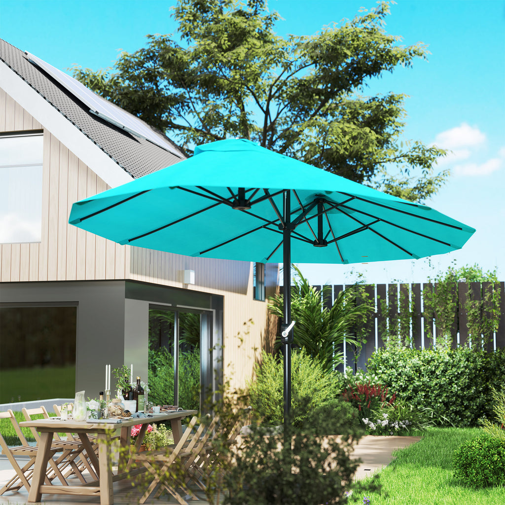 Patio Umbrella, 15' Steel Rectangular Outdoor Double Sided Market Umbrella with Base, Sun Protection & Easy Crank, Blue