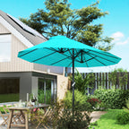 Patio Umbrella, 15' Steel Rectangular Outdoor Double Sided Market Umbrella with Base, Sun Protection & Easy Crank, Blue