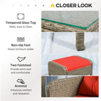 5 Pieces Rattan Wicker Lounge Chair Outdoor Patio Conversation Set w/ Cushioned Chairs, Ottomans and Tempered Glass Top