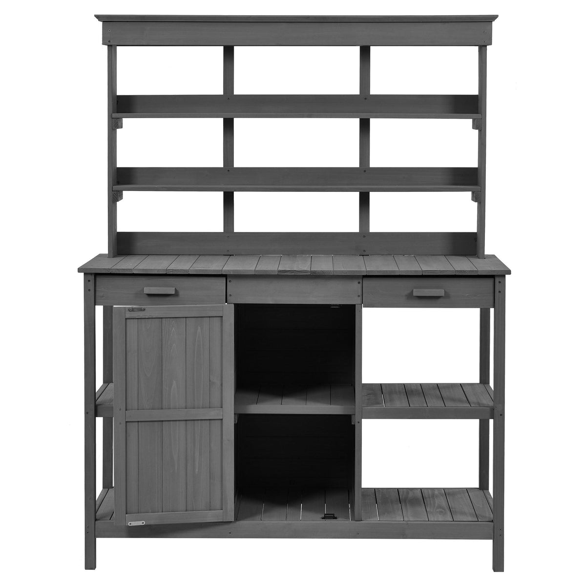 Outdoor Potting Bench with 2 Drawers, Cabinet & Open Shelf, Farmhouse Garden Workstation for Backyard, 50'' L x 19.5'' W x 66'' H, Gray
