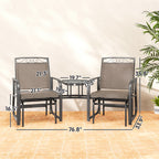 Outdoor Glider Chairs with Coffee Table, Patio 2-Seat Rocking Chair Swing with Breathable Sling for Backyard, Garden and Porch, Brown