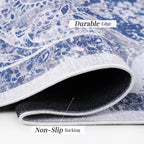 2x10 Low-Pile Non-Slip Non-Shedding Washable Area Rug, Kid and Pet Friendly, Foldable Carpet for Bedroom, Kitchen, Dining Room, Blue