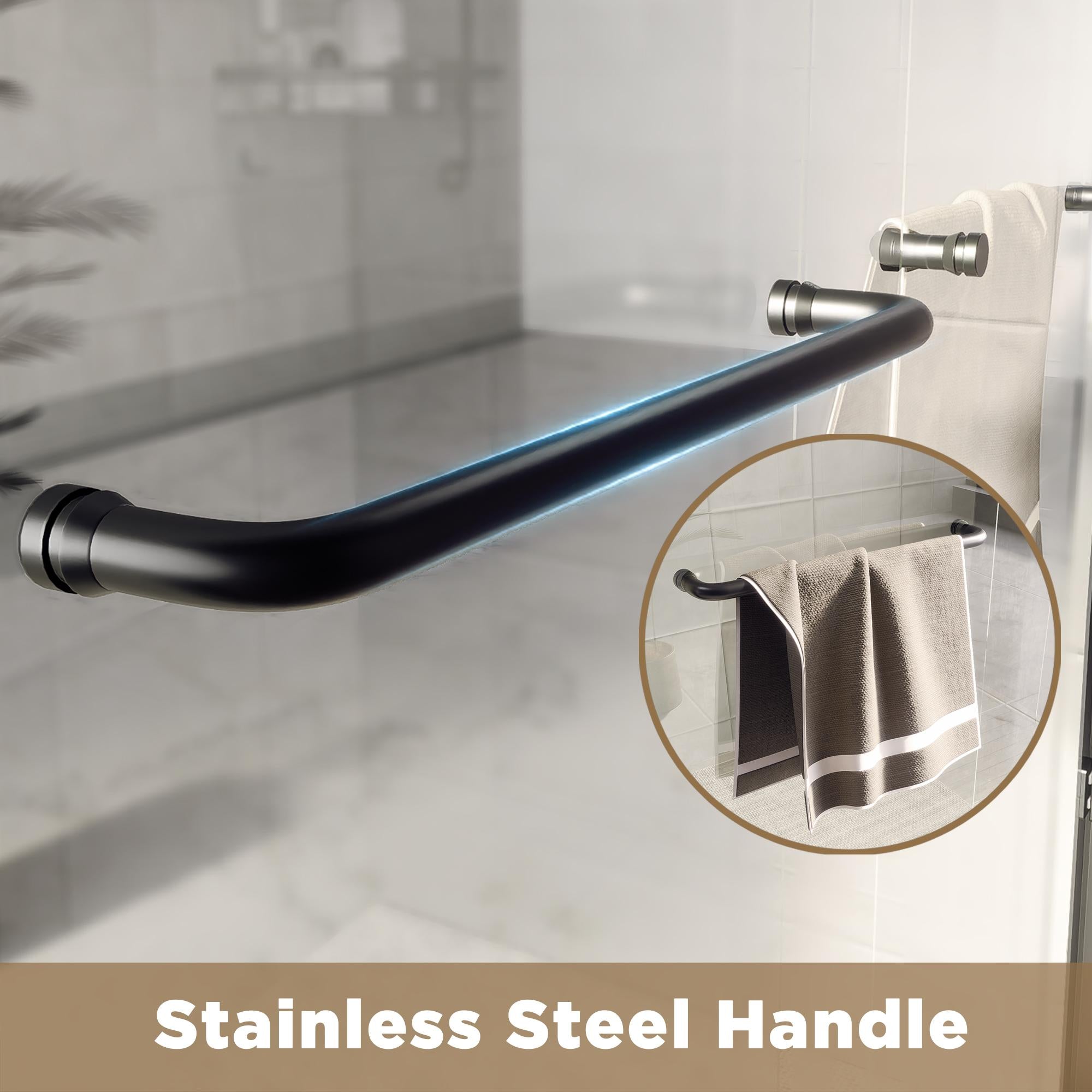 Double Sliding Shower Door with Explosion-Proof Safety Film and Stainless Steel Long Handle, Panel for Bathroom, 60" L x 0.5" W x 60" H, Matt Black