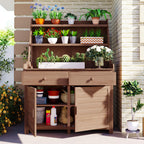 Garden Potting Bench Table with Cabinet, Drawer & Shelf, Fir Wood Outdoor Workstation for Garden & Patio, 47'' L x 23'' W x 65'' H, Brown