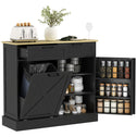 10 Gallon Farmhouse Kitchen Cabinet with Hidden Trash Can and 2 Drawers, Tilt Out Trash Can Cabinet for Kitchen, Black