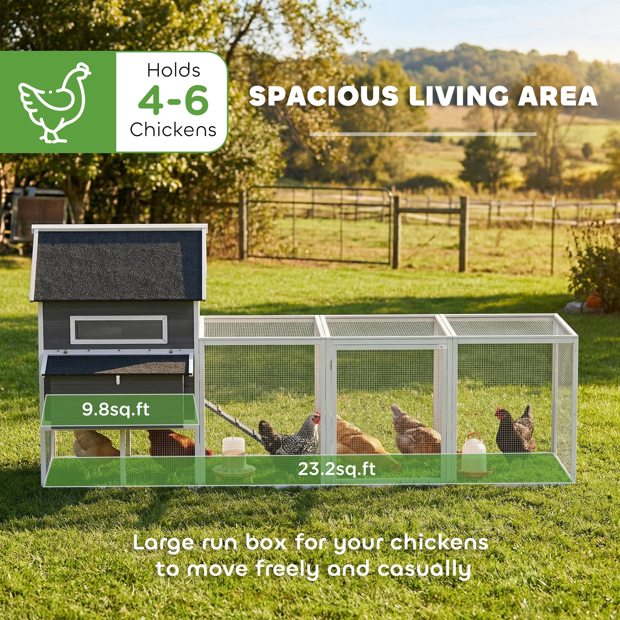 137" Wooden Chicken Coop for 4-6 Chickens, Backyard, Dark Gray